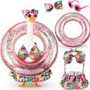 Bikini Porch Goose Outfits with Sunglasses and Swimming Tube for 23" Summer Goose Costume Garden Patio Statue Decor(Flower)