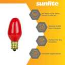 Sunlite 01275 7C7 Incandescent Bulb, 7 Watt, Candelabra E12 Base, C7 Small Night Light, Colored Bulb, Red, 25 Count