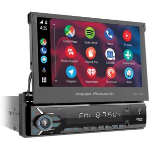 Power Acoustik CA1-77W | 7 Inch Flip Out Car Stereo with Wireless Apple CarPlay & Android Auto, Single DIN Touchscreen Bluetooth Car Radio, Backup Camera Support, USB/SD, AM/FM, Hands-Free Calling