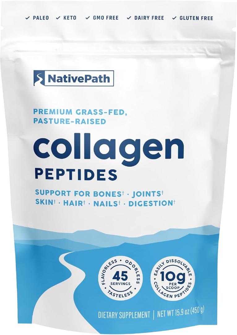 NativePath Collagen Peptides Protein - Hydrolyzed Type 1 & 3 Collagen Powder for Skin, Hair, Nails - 15.9 oz (45 Servings). 07/2028
