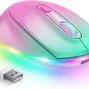 seenda Wireless Mouse, Rechargeable Light Up Mouse for Laptop, Small Cordless Mice with Quiet Click LED Rainbow Lights for PC Computer Kids Chromebook Windows Mac, Gradient Pink