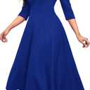 Nmoder Women's Casual Wrap Flared Midi Dress Wedding Guest Cocktail Tea Dresses A-Line Swing V-Neck 3/ 4 Sleeve Royal Blue L