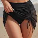 Blooming Jelly High Waisted Swim Skirt Tummy Control Swim Bottoms Mesh Ruched Drawsting Bathing Suit (Black, XXL)