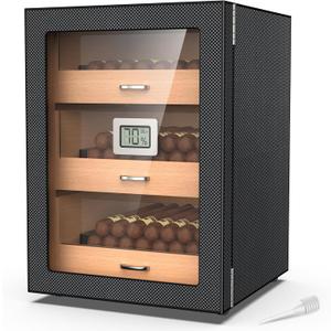 Humidor Large Capacity (150 Cigars), Magnetic Door/Carbon Fiber/Vintage High-End Style Cigar Humidor, 3-Layer Cedar Wood Tabletop Humidor with Humidifier & Electronic Hygrometer, Gift for Men (150 Counts) Humidor Large Capacity (150 Cigars), Magnetic Door/Carbon Fiber/Vintage High-End Style Cigar Humidor, 3-Layer Cedar Wood Tabletop Humidor with Humidifier & Electronic Hygrometer, Gift for Men (150 Counts)