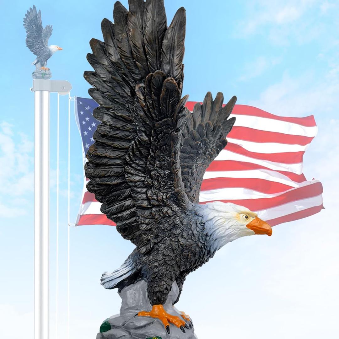 Eagle Flag Pole Topper, Hand Painted Lifelike Flying Eagle Finial, Outdoor Waterproof Flag Pole Top Ornament for American Flagpole