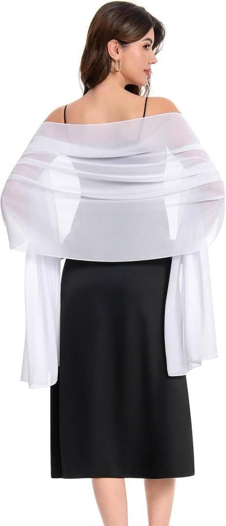 Baoqiya Women's Shawls and Wraps for Evening Dress Chiffon Shawl Soft Elegant Silky Pashmina Wedding Bridal Scarf, Length (79") * Width (19"), White
