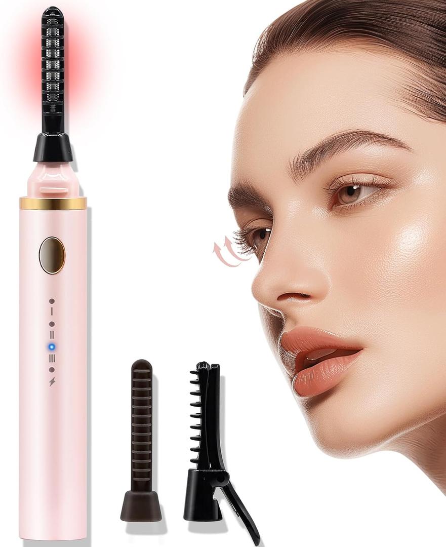 Heated Eyelash Curler, 10s Fast Heating 3 Temp Settings, Eye Lash Curler Heat with Eyelash Comb, Quick Natural Curling Eye Lashes,Natural Curling 24H for Women - Pink