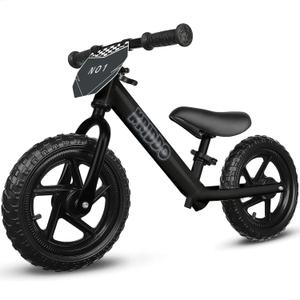 KRIDDO Toddler Balance Bike 2 Year Old, Age 24 Months to 5 Years Old, 12 Inch Push Bicycle with Customize Plate (3 Sets of Stickers Included), Steady Balancing, Gift Bike for 2-3 Boys Girls, Night (Matte Black)