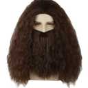 Topcosplay Men's Wig and Beard Dark Brown Wizard Wigs Halloween Costume Cosplay Party Wig