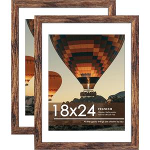 18x24 Picture Frame Brown 2 Pack, Display Pictures 16x20 with Mat or 18 x 24 Without Mat, Classic Poster Frame for Horizontal or Vertical Wall Mounting