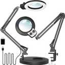 KIRKAS 12X Magnifying Glass with Light and Stand, Any Color Modes & Stepless Brightness LED Magnifying Lamp with Clamp, 2-in-1 Magnifier Glass Lens Desk Lamp for Crafts Hobby Reading Close Work