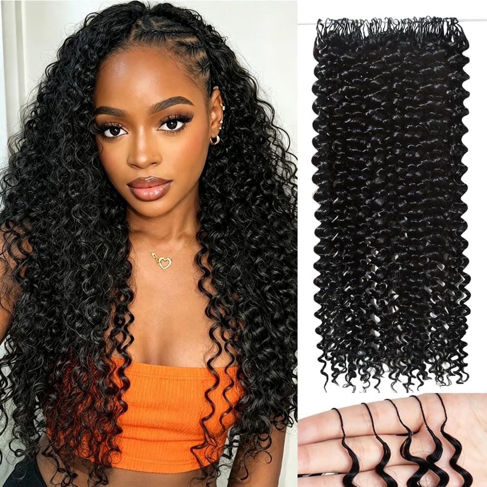 20 Inch Human Crochet Hair for Black Women 60g Pre-Separated Feather Crochet Human Hair Extensions 50 Strands Deep Curly Human Hair Miracle Knots HairBundles Natural Black