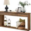 VASAGLE Sofa Console Table, 63 Inches Narrow Entryway Table with 3 Drawers, Bottom Shelf, Metal Corners, for Living Room, Bedroom, Farmhouse Style, Honey Brown ULNT146KB01S, 9.4"D x 63"W x 29.9"H