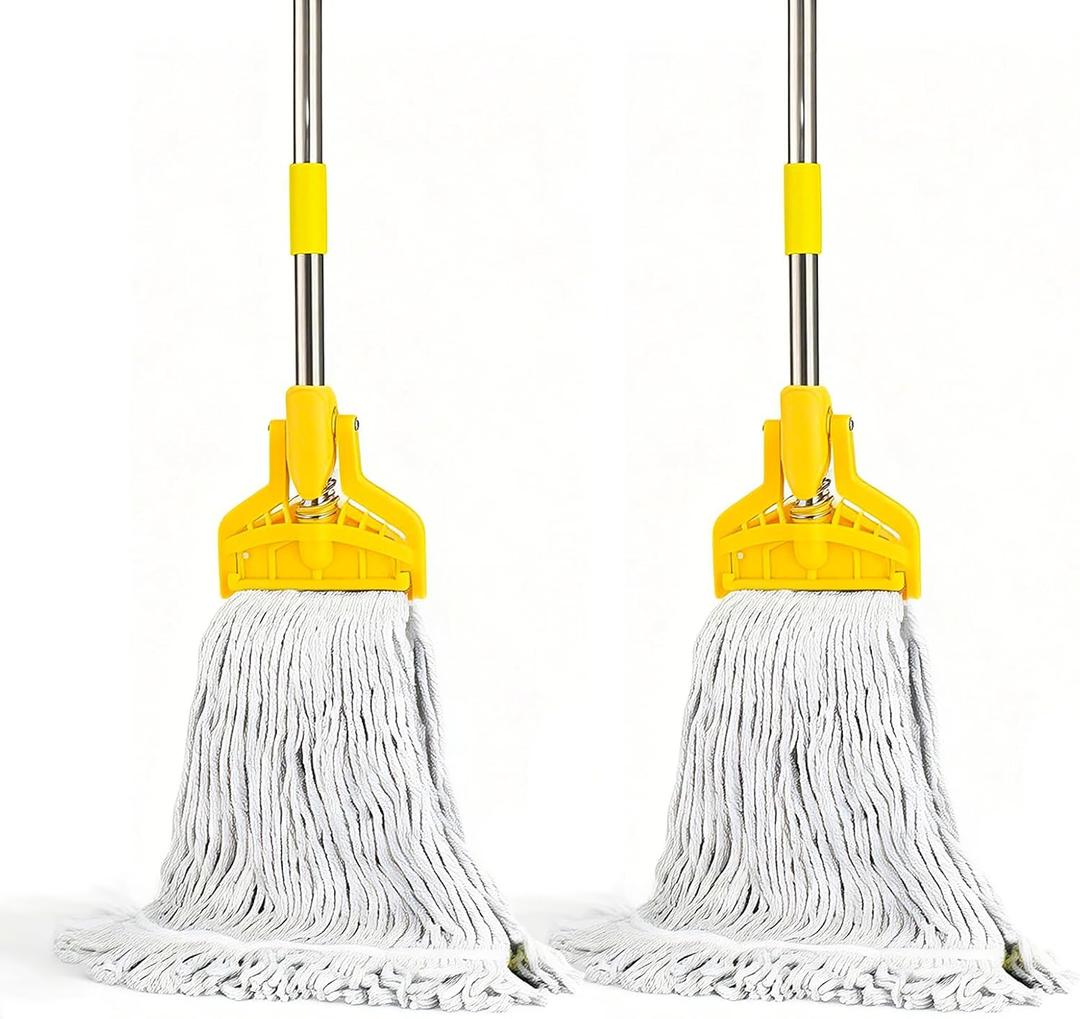 2 Pack Commercial Mop Heavy Duty Industrial Cotton Mop, 61 inch Metal Commercial Stick for Home, Garage,Office, Workshop, Warehouse Floor Cleaning