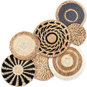 7 Pcs Boho Wall Basket Decor Hanging Handcrafted Seagrass Woven Round Bohemian Basket Wall Decoration Art for Farmhouse Home Room Rustic Decorations Table, Multi Sizes(Classic)