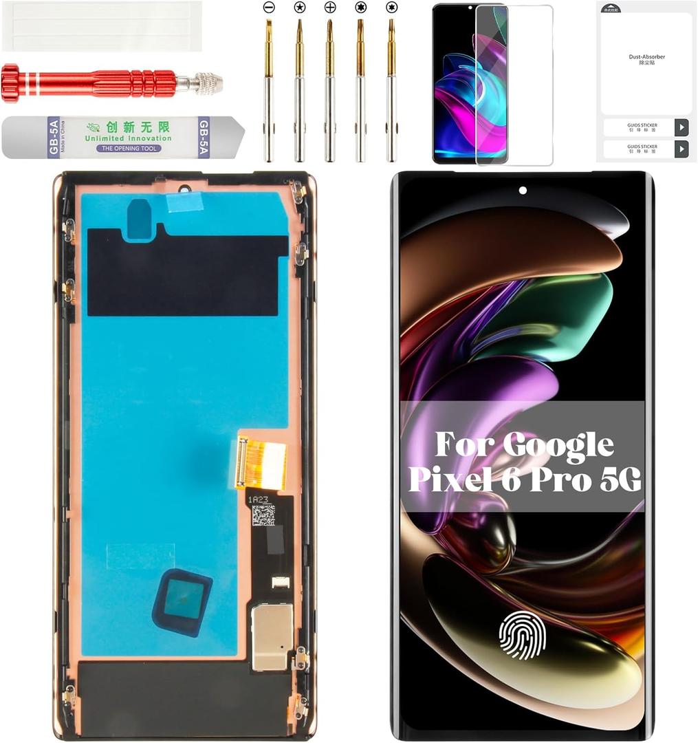 OLED for Google Pixel 6 Pro Screen Replacement 5g for Google Pixel 6 Pro Display Digitizer for Pixel 6 Pro G8VOU LCD Touch Screen Assembly with Frame GLUOG GF5KQ Black (with Fingerprint Function)