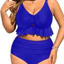 Daci Women Plus Size Two Piece Swimsuits - High Waisted Bikini Set Ruffle Tummy Control Bathing Suits with Bottom XXL