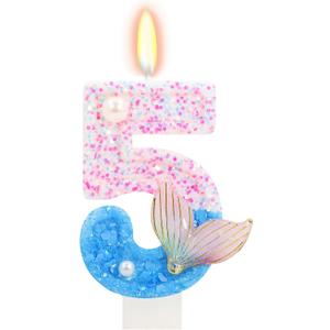 Mermaid Number 5 Birthday Candle, Mermaid Birthday Decorations