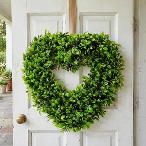Suncalla 16 Inch Preserved Boxwood Heart Wreath Heart Shaped Simulation Garland Artificial Boxwood Wreath for Valentine's Day Gift Door Wall Hanging Window Wedding Party Decoration