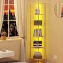 TUTOTAK Corner Shelf with LED Light, 6-Tier Corner Bookshelf for Small Space, Narrow Display Corner Shelf Stand with Storage Rack, for Living Room, Bedroom, Natural BS08BN006L