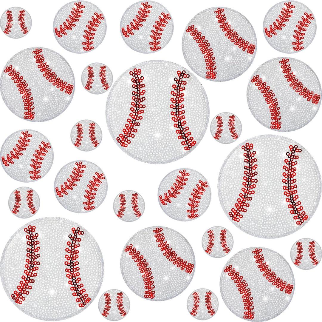 24 Pcs Baseball Sequin Patches Iron on Sports Embroidered Sew on Applique Repair Patch for DIY Crafts Team Clothes Jeans Pants Hat Backpack Dress Jacket Cap