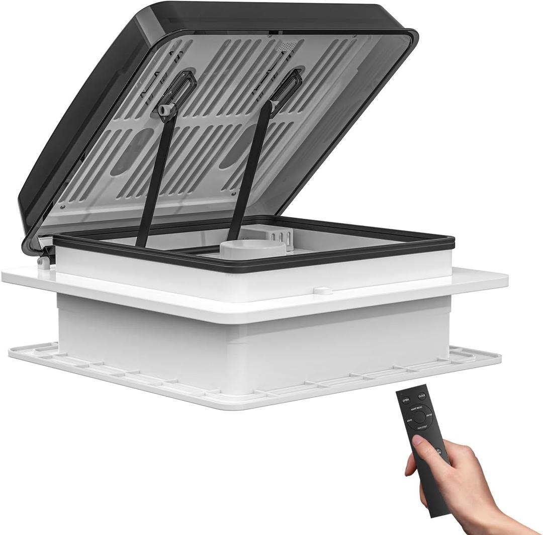 2012 Air Max 14" Vent RV Roof Vent Reversible Exhaust Fan, Ultra Low Sound RV Air Ventilation Ceiling Fan 12V Remote with Rain Sensor (Standard)