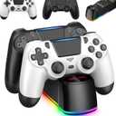 2 Pack Controllers with Charging Dock Station for PS4 Controller, Wireless Controller Compatible with PS4/Pro/Slim Consoles, with LED Charging Dock, Black & White