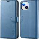 TUCCH Wallet Case for iPhone 14 6.1", Magnetic PU Leather Stand Flip Cover with 4 Card Slots [TPU Shockproof Interior Shell], [RFID Blocking] Folio Case Compatible with iPhone 14 6.1-inch, Lake Blue