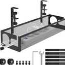 Under Desk Cable Management Tray No Drill 15.1, Metal Mesh Cable Management Box with Hybrid Side Slots Cable Raceway,Adjustable Cable Tray with Wire Management for Office Home,1 Pack (Black)