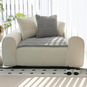 Sofa Couch Cover, Sofa Covers for Dogs Washable, Non-Slip Striped Sofa Slipcovers for Sectional Sofa, Sofa Cover Furniture Protector for L Shaped (Grey, 3x 5 fit