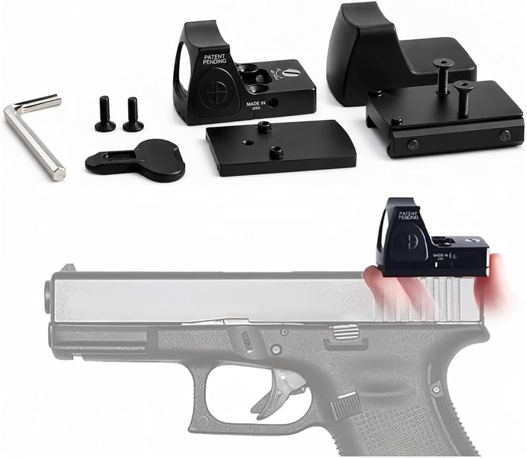 GOTICAL CNC-Machined Fiber Optic Set Front & Rear Handgun Sights for Glock Pistols Standard Models (Mini Red Dot Sight)
