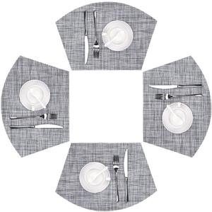 SHACOS Wedge Placemats Set of 4 Small Round Table Placemats Woven Vinyl Place Mats Non Slip Round Table Mats Wipe Clean, Gray White