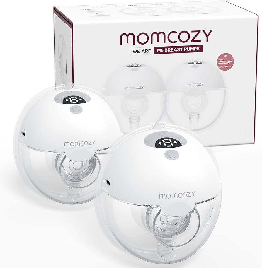 Momcozy M5 Hands-Free Wearable Breast Pump, Double-Sealed Flange for Baby-Like Comfort, 3 Modes & 9 Suction Levels, Portable Electric Pump – 24mm, 2-Pack Quill Gray