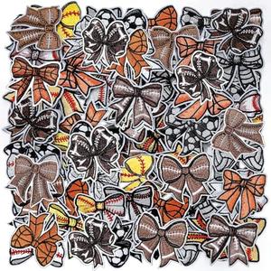 HunnmingRe 69Pcs Sports Bow Iron on Patches Embroidered Football Baseball Soccer Basketball Iron on Hat Patches Sport Appliques Sew on for Hat Backpack Pants Jeans Clothes DIY Crafts