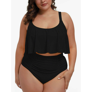 Pink Queen Women Plus Size Swimsuits Tummy Control Ruffle 2 Piece High Waisted Bathing Suit Swimwear, Size 2XL