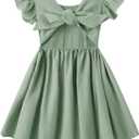 Toddler Girls Dress Cotton Linen Ruffle Backless Sleeveless Kids Casual Party Dresses (Green) Size 110