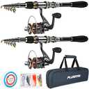 PLUSINNO Telescopic Fishing Rod and Reel Combos Full Kit, Carbon Fiber Fishing Pole, 12 +1 Shielded Bearings Stainless Steel BB Spinning Reel(2pack)