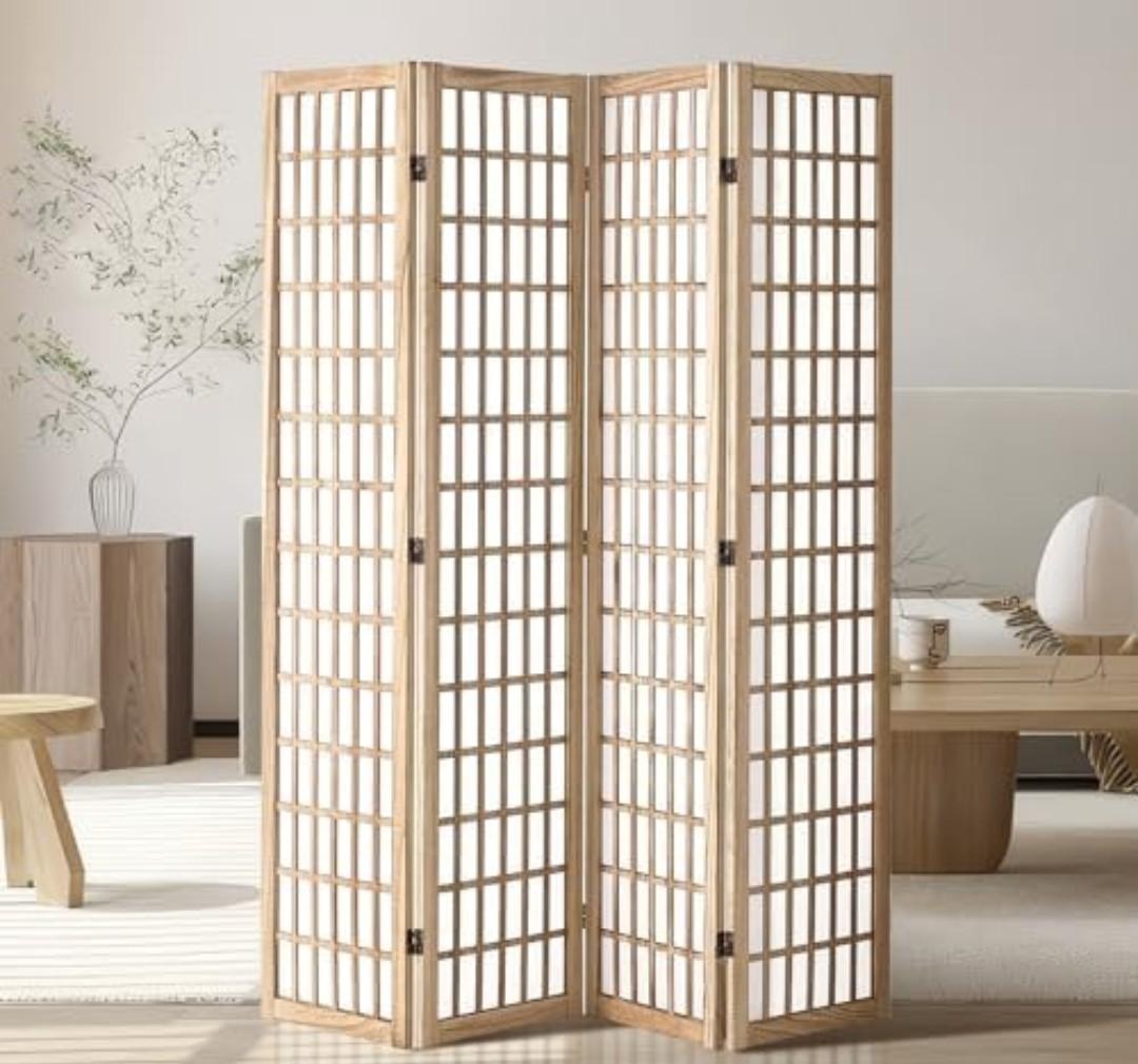VEVOR Room Divider, 4 Panel Japanese Room Divider, Folding Privacy Screen Indoor, Portable Partition Dividers and Decoration Screens, for Room Separation, Home, Office, Restaurant & Bedroom (Natural)