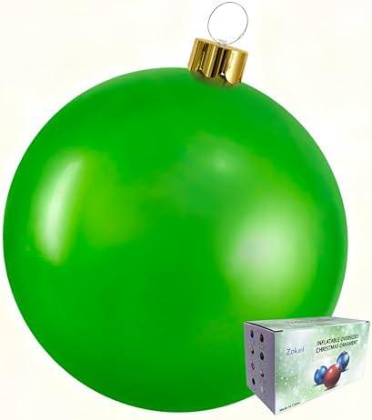 Inflatable Christmas Ornament Ball - 18" or 25" Indoor/Outdoor Holiday Decorations - Reusable and Storage Friendly (Green, 18”)