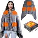 UNIQUORS Electric Heated Blanket Flannel Shawl, Portable Zipper Heating Blanket, 9 Heating Zones with 3 Heat Levels for Car Office Home Travel 59 x 33 in, Grey (Without Battery)