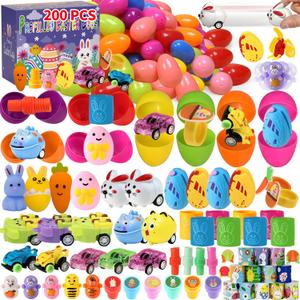 200pcs Prefilled Easter Eggs with Toys - Bulk Easter Basket Stuffers Fillers, Easter Eggs Party Favors for Kids Toddlers Hunt Prizes School Classroom Gifts Boys Girls