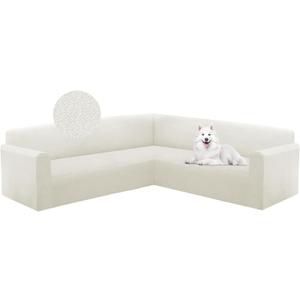 HDCAXKJ Corner Sectional Couch Cover Stretch L Shape Sofa Cover Thick Jacquard Sofa Slipcover Non Slip U Shaped Couch Cover for Sectional Sofa Pets Living Room Furniture Protector (Ivory, Large)