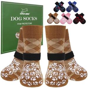 EXPAWLORER Dog Socks for Hot Pavement to Prevent Licking Paws, Anti Slip Doggie Booties Grippy Shoes for Hardwood Floors, Boots & Paw Protectors for Small Medium Large Senior Dogs Khaki, M