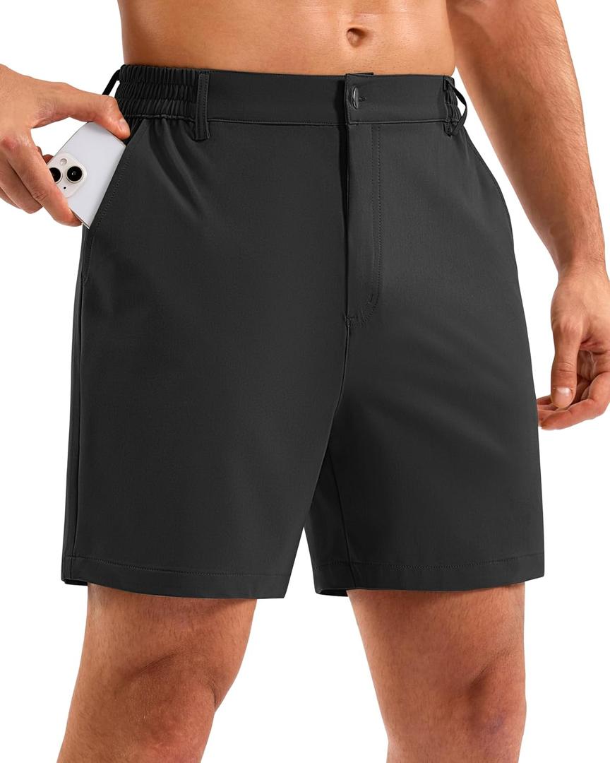 Pudolla Men's Casual Shorts 7"/9"/5" Lightweight Golf Shorts with 3 Pockets Stretch Quick Dry Comfy Work Shorts (Black, M)