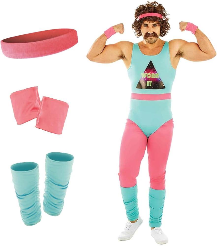 fun shack 80s Exercise Costumes For Men, 80s Workout Costumes, Retro Fitness Outfits For Men, 80s Gym Attire , Size L