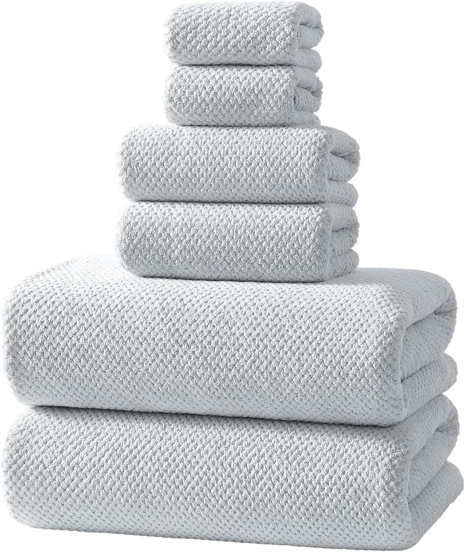 REDKISS 6 Piece Premium Towel Set, 2 Bath, 2 Hand, and 4 Wash Cloths, Ultra-Fiber Coral Fleece, Highly Absorbent Towels for Bathroom, Gym, Hotel, and Spa, Ideal for Everyday use, Light Grey