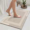YDKGL Non Slip Bath Mat, Rubber Backing Ultra Thin Bathroom Rugs Fit Under Door Quick Dry Super Absorbent Washable Bath Rug Shower Mat for Bathroom Floor Bathtub Shower Sink, Easy Care Beige 16"x 24"