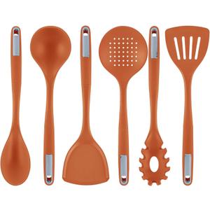 Restaurantware Met Lux Kitchen Utensil Sets, 10 Silicone Utensil Sets - 6 Pieces Per Set, High-Heat Tolerance, Orange Silicone Kitchen Utensils, For No-Stick Cookware (10 Count)