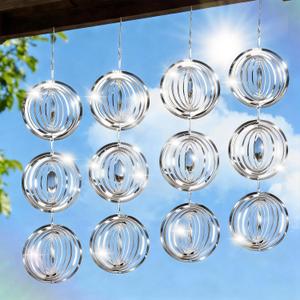 Bird Deterrents for Outside, 12 Discs Stainless Steel 3D Wind Spinners Garden Decor, 4 Sets Reflective Bird Scare Devices to Keep Woodpeckers, Pigeons Away from Patio, Balcony, Porch, Deck