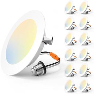Amico 4 Inch 5CCT LED Recessed Lighting 12 Pack, 700LM Flat Can Lights, Dimmable, IC Rated, 7W Eqv 60W, 2700K/3000K/4000K/5000K/6000K Selectable, Retrofit Installation- ETL Listed